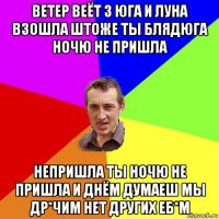 ветер веёт з юга и луна взошла штоже ты блядюга ночю не пришла непришла ты ночю не пришла и днём думаеш мы др*чим нет других еб*м