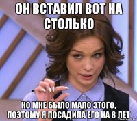 он вставил вот на столько но мне было мало этого, поэтому я посадила его на 8 лет