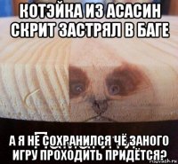 котэйка из асасин скрит застрял в баге а я не сохранился чё заного игру проходить придётся?