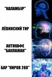 "каламбур" Лёвинский тир антикафе "баклажан" бар "киров 200"