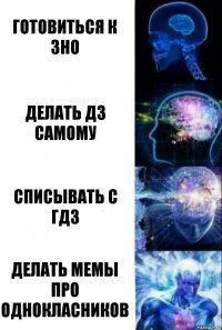 Готовиться к ЗНО Делать дз самому Списывать с ГДЗ Делать мемы про однокласников