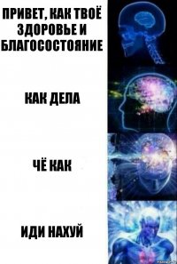 Привет, как твоё здоровье и благосостояние как дела чё как Иди нахуй