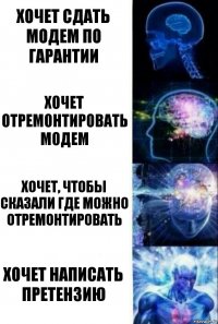 Хочет сдать модем по гарантии Хочет отремонтировать модем Хочет, чтобы сказали где можно отремонтировать Хочет написать претензию