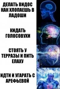Делать видос как хлопаешь в ладоши Кидать голосовухи Стоять у Терразы и пить Елаху Идти и угарать с Арефьевой