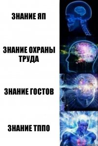 Знание ЯП Знание охраны труда Знание гостов Знание тппо