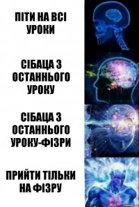 Піти на всі уроки сібаца з останнього уроку сібаца з останнього уроку-фізри Прийти тільки на фізру