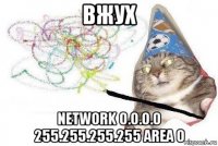 вжух network 0.0.0.0 255.255.255.255 area 0