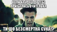 коли на уроці до тебе приїбались вчителька ти шо безсмертна сука!?