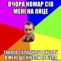 вчора комар сів мені на яйце такого складного вибору в мене ще ніколи не було