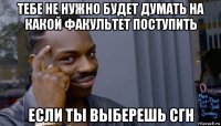 тебе не нужно будет думать на какой факультет поступить если ты выберешь сгн