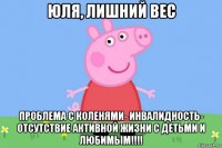 юля, лишний вес проблема с коленями- инвалидность- отсутствие активной жизни с детьми и любимым!!!!