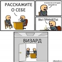 Расскажите о себе Я мамкоеб и продаю тиммейтов Вы приняты Визард