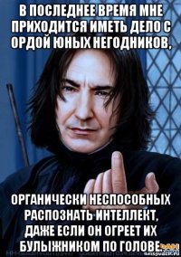 в последнее время мне приходится иметь дело с ордой юных негодников, органически неспособных распознать интеллект, даже если он огреет их булыжником по голове.