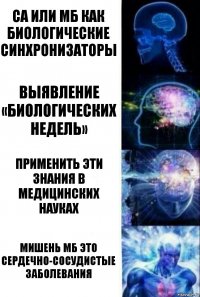 СА или МБ как биологические синхронизаторы Выявление «биологических недель» Применить эти знания в медицинских науках Мишень МБ это сердечно-сосудистые заболевания