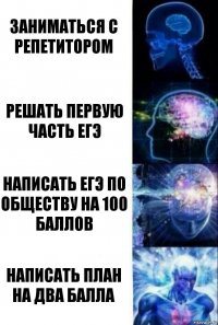 Заниматься с репетитором Решать первую часть егэ Написать егэ по обществу на 100 баллов Написать ПЛАН на два балла