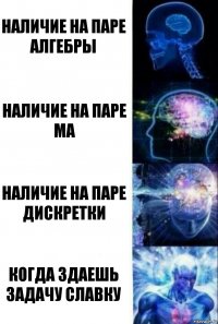 Наличие на паре Алгебры Наличие на паре МА Наличие на паре Дискретки Когда здаешь задачу Славку