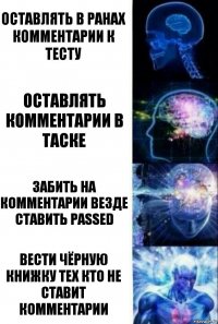 Оставлять в ранах комментарии к тесту Оставлять комментарии в таске Забить на комментарии везде ставить Passed Вести чёрную книжку тех кто не ставит комментарии