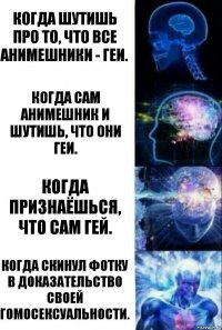 Когда шутишь про то, что все анимешники - геи. Когда сам анимешник и шутишь, что они геи. Когда признаёшься, что сам гей. Когда скинул фотку в доказательство своей гомосексуальности.