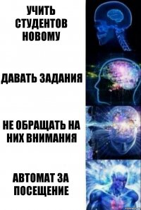 Учить студентов новому Давать задания Не обращать на них внимания Автомат за посещение