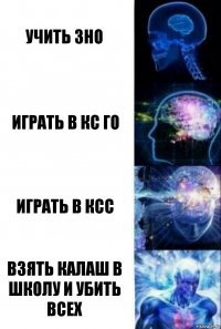 Учить зно Играть в кс го Играть в ксс Взять калаш в школу и убить всех