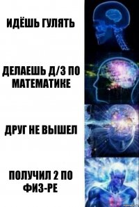 Идёшь гулять Делаешь д/з по математике Друг не вышел Получил 2 по физ-ре