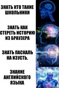 Знать кто такие Школьники Знать Как стереть историю из браузера Знать Паскаль на изусть. Знание Английского Языка