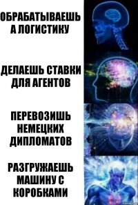 обрабатываешь а логистику делаешь ставки для агентов перевозишь немецких дипломатов разгружаешь машину с коробками