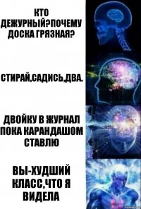 Кто дежурный?Почему доска грязная? Стирай,садись,два. Двойку в журнал пока карандашом ставлю Вы-худший класс,что я видела