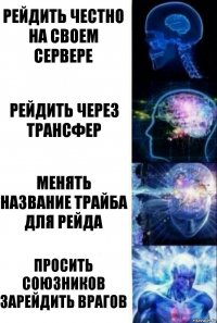 Рейдить честно на своем сервере Рейдить через трансфер Менять название трайба для рейда Просить союзников зарейдить врагов