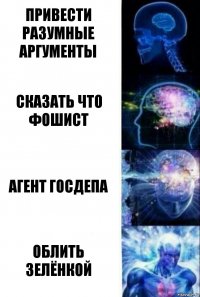 Привести разумные аргументы Сказать что фошист Агент госдепа Облить зелёнкой