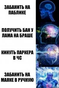 Забанить на паблике Получить бан у лама на браше Кинуть паркера в чс Забанить на маяке в ручную