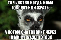 то чувство когда мама говорит иди жрать, а потом она говорит через 10 минут будет готово