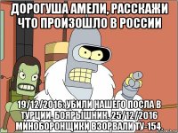 дорогуша амели, расскажи что произошло в россии 19/12/2016: убили нашего посла в турции, боярышник. 25/12/2016 миноборонщики взорвали ту-154.