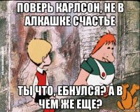 поверь карлсон, не в алкашке счастье ты что, ебнулся? а в чем же еще?