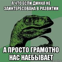 а что если динка не заинтересована в развитии а просто грамотно нас наебывает