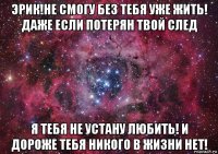 эрик!не смогу без тебя уже жить! даже если потерян твой след я тебя не устану любить! и дороже тебя никого в жизни нет!