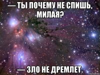 — ты почему не спишь, милая? — зло не дремлет.