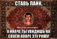 ставь лайк, а иначе ты увидишь на своём ковре эту рожу!