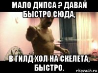 мало дипса ? давай быстро сюда, в гилд хол на скелета, быстро.