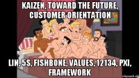 kaizen, toward the future, customer orientation lin, 5s, fishbone, values, 12134, pxi, framework