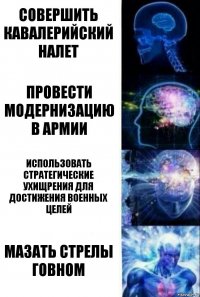 Совершить кавалерийский налет Провести модернизацию в армии Использовать стратегические ухищрения для достижения военных целей Мазать стрелы говном