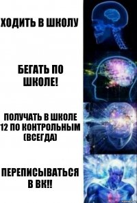 Ходить в школу Бегать по школе! Получать в школе 12 по контрольным (Всегда) Переписываться в вк!!