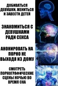 добиваться девушки, жениться и завести детей знакомиться с девушками ради секса анонировать на порно не выходя из дому смотреть порнографические сцены ночью во время сна