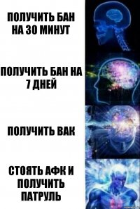 Получить бан на 30 минут Получить бан на 7 дней Получить вак Стоять афк и получить патруль