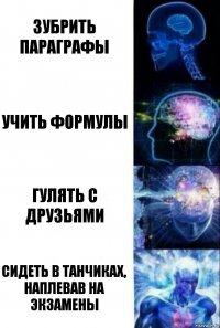 Зубрить параграфы Учить формулы Гулять с друзьями Сидеть в танчиках, наплевав на экзамены