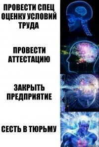 Провести Спец Оценку условий труда Провести аттестацию закрыть предприятие сесть в тюрьму