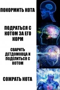 Покормить кота Подраться с котом за его корм Сварить детдомовца и поделиться с котом Сожрать кота