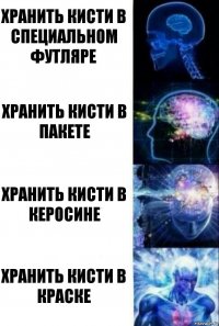 Хранить кисти в специальном футляре Хранить кисти в пакете Хранить кисти в керосине Хранить кисти в краске