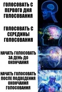 Голосовать с первого дня голосования Голосовать с середины голосования Начать голосовать за день до окончания Начать голосовать после подведения окончания голосования