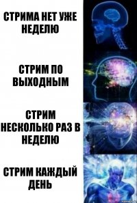 Стрима нет уже неделю Стрим по выходным Стрим несколько раз в неделю Стрим каждый день